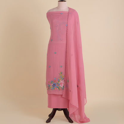 Carrot Pink Organza Resham Embroidered Suit with Dupatta