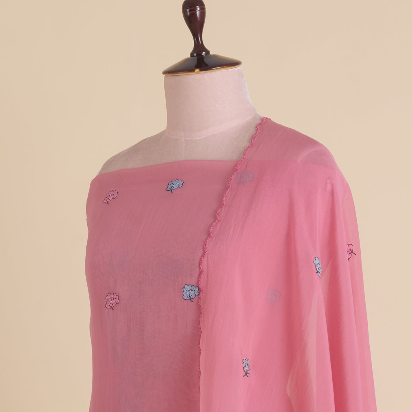 Carrot Pink Organza Resham Embroidered Suit with Dupatta