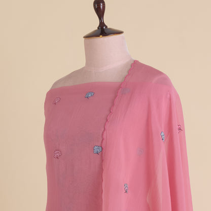 Carrot Pink Organza Resham Embroidered Suit with Dupatta