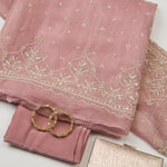 Dusty Pink Silk Organza Kurta Set with Tissue Dupatta