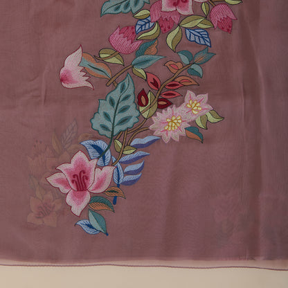 Dusty Brown Organza Resham Embroidered Suit with Dupatta