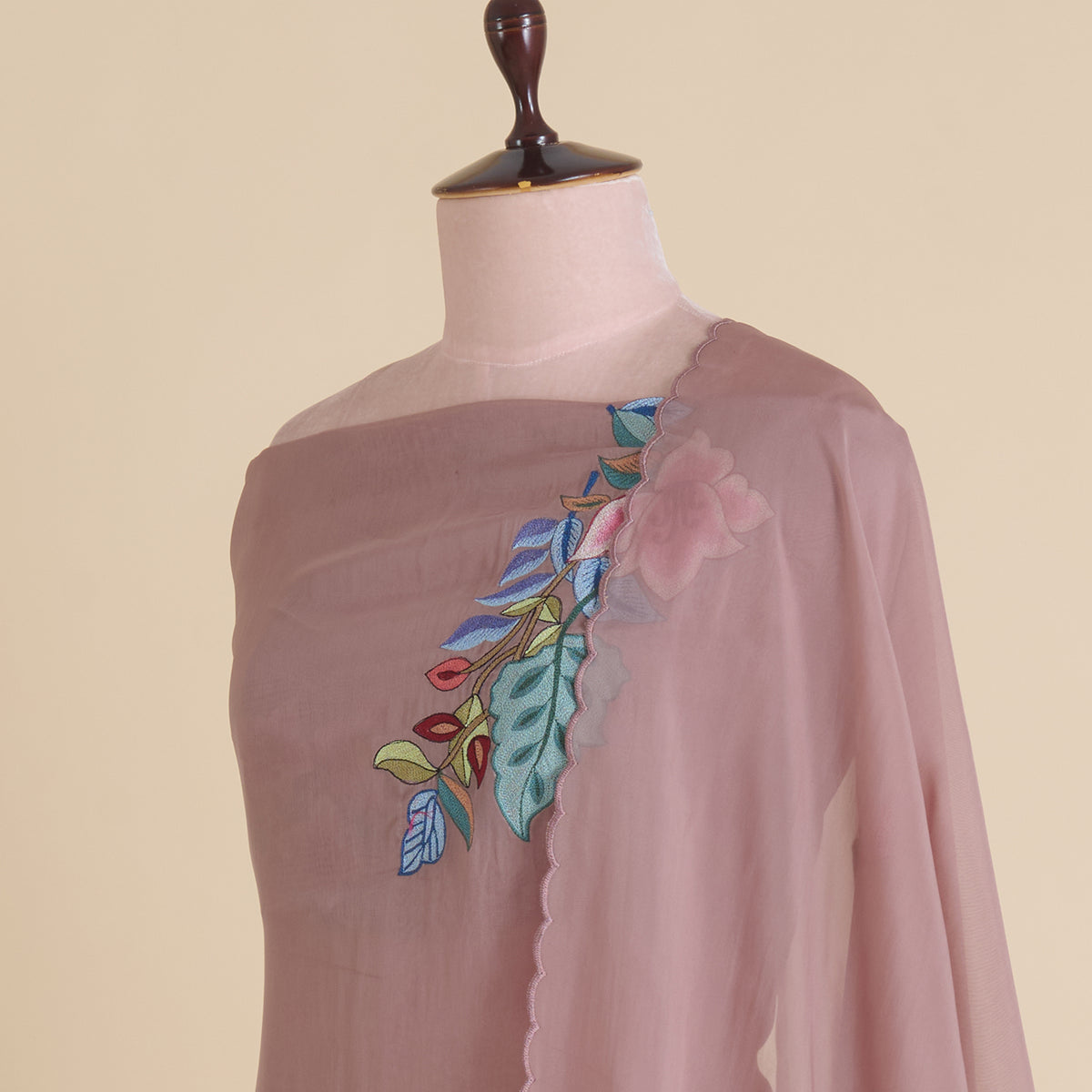 Dusty Brown Organza Resham Embroidered Suit with Dupatta