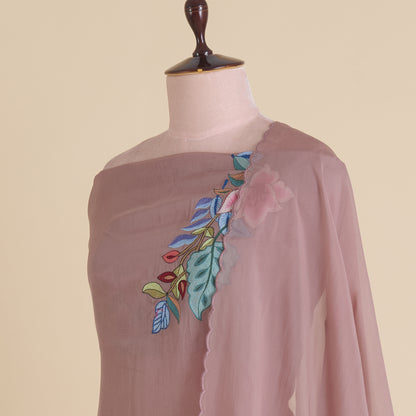 Dusty Brown Organza Resham Embroidered Suit with Dupatta