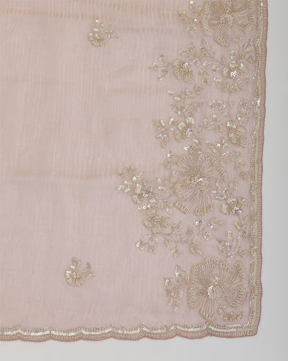 Silk Tissue Organza Suit with Zardozi & Sequin Embroidery Dusty Peach