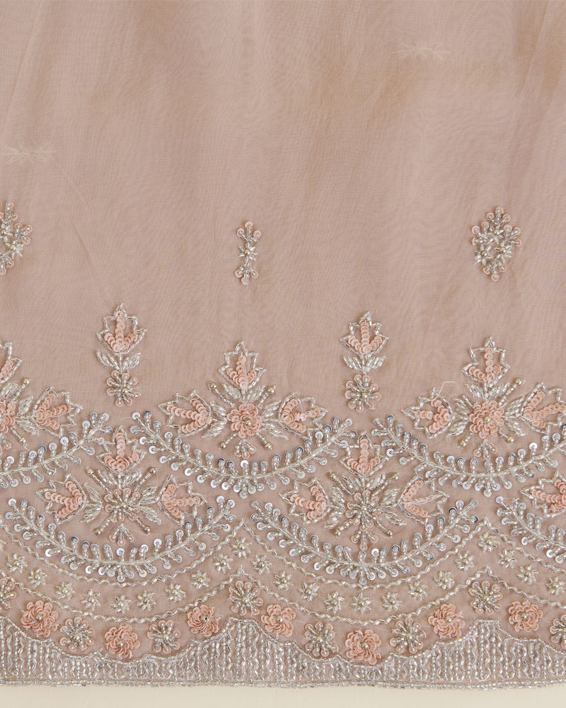 Dusty Brown Organza Kurta with Sequins, Cut-Dana & Beads Work and Matching Dupatta