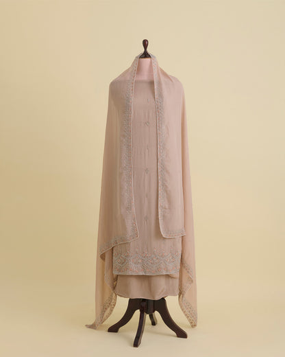 Dusty Brown Organza Kurta with Sequins, Cut-Dana & Beads Work and Matching Dupatta