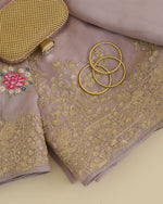 Dusty Mauve Silk Organza Kurta Set with Resham and Zari Embroidery