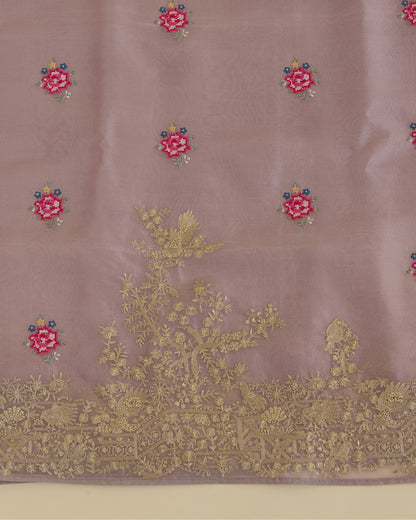 Dusty Mauve Silk Organza Kurta Set with Resham and Zari Embroidery