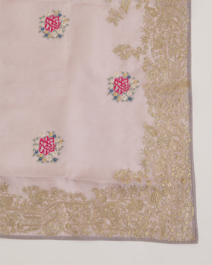 Dusty Mauve Silk Organza Kurta Set with Resham and Zari Embroidery