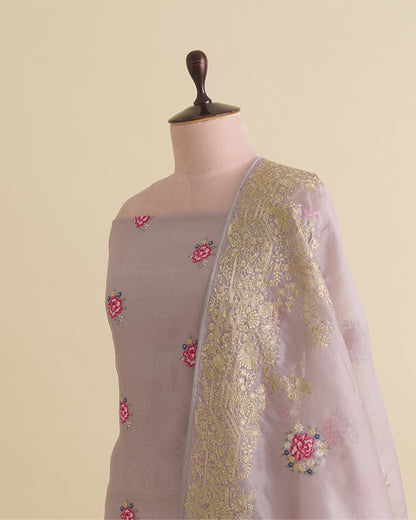 Dusty Mauve Silk Organza Kurta Set with Resham and Zari Embroidery