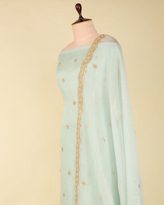 Ice Mint Silk Organza Suit with Pearl & Zardozi Embroidery