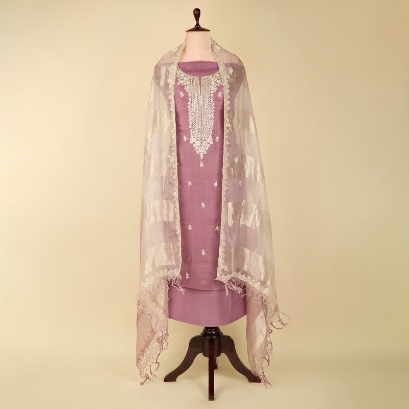 Lilac Matt Organza Suit with Cut Dana, Sequin & Pearl Embroidery and Shaded Organza Dupatta