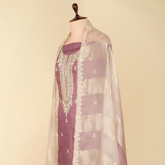 Lilac Matt Organza Suit with Cut Dana, Sequin & Pearl Embroidery and Shaded Organza Dupatta