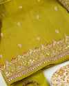 Mehendi Green Silk Organza Suit with Gota, Pearl & Resham Work