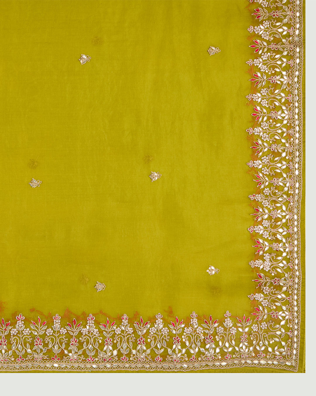 Mehendi Green Silk Organza Suit with Gota, Pearl & Resham Work