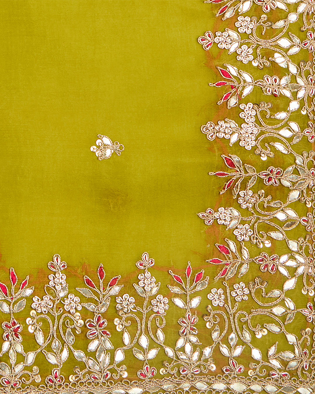 Mehendi Green Silk Organza Suit with Gota, Pearl & Resham Work