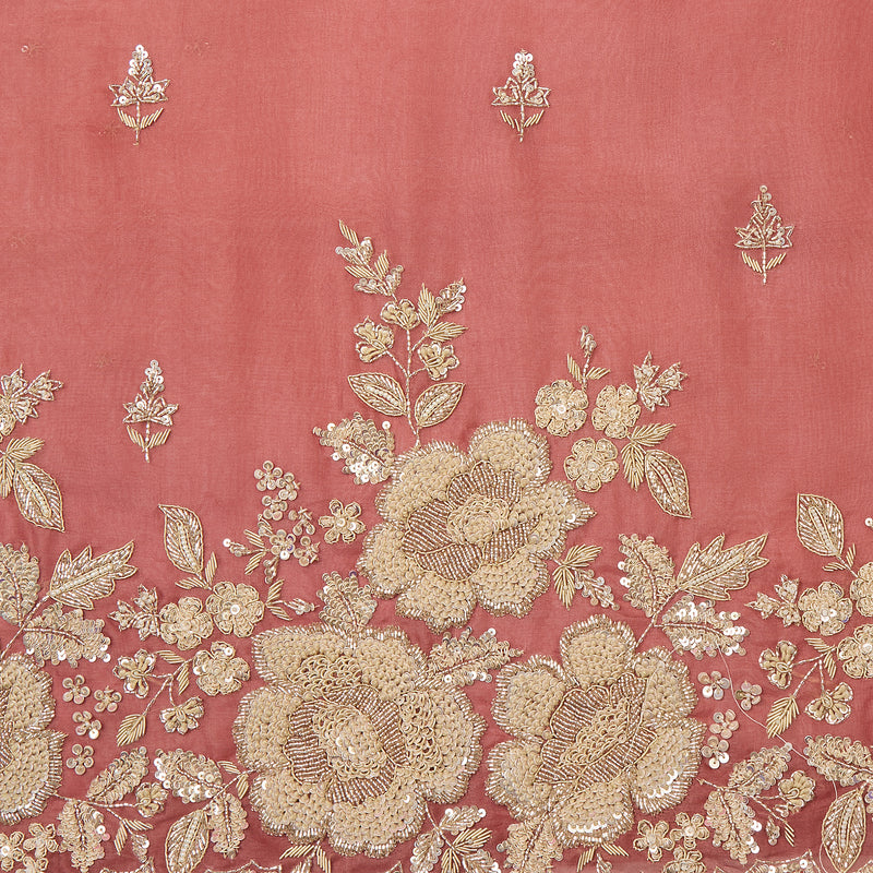 Marsala Silk Organza Embroidered Kurta Set with Dupatta