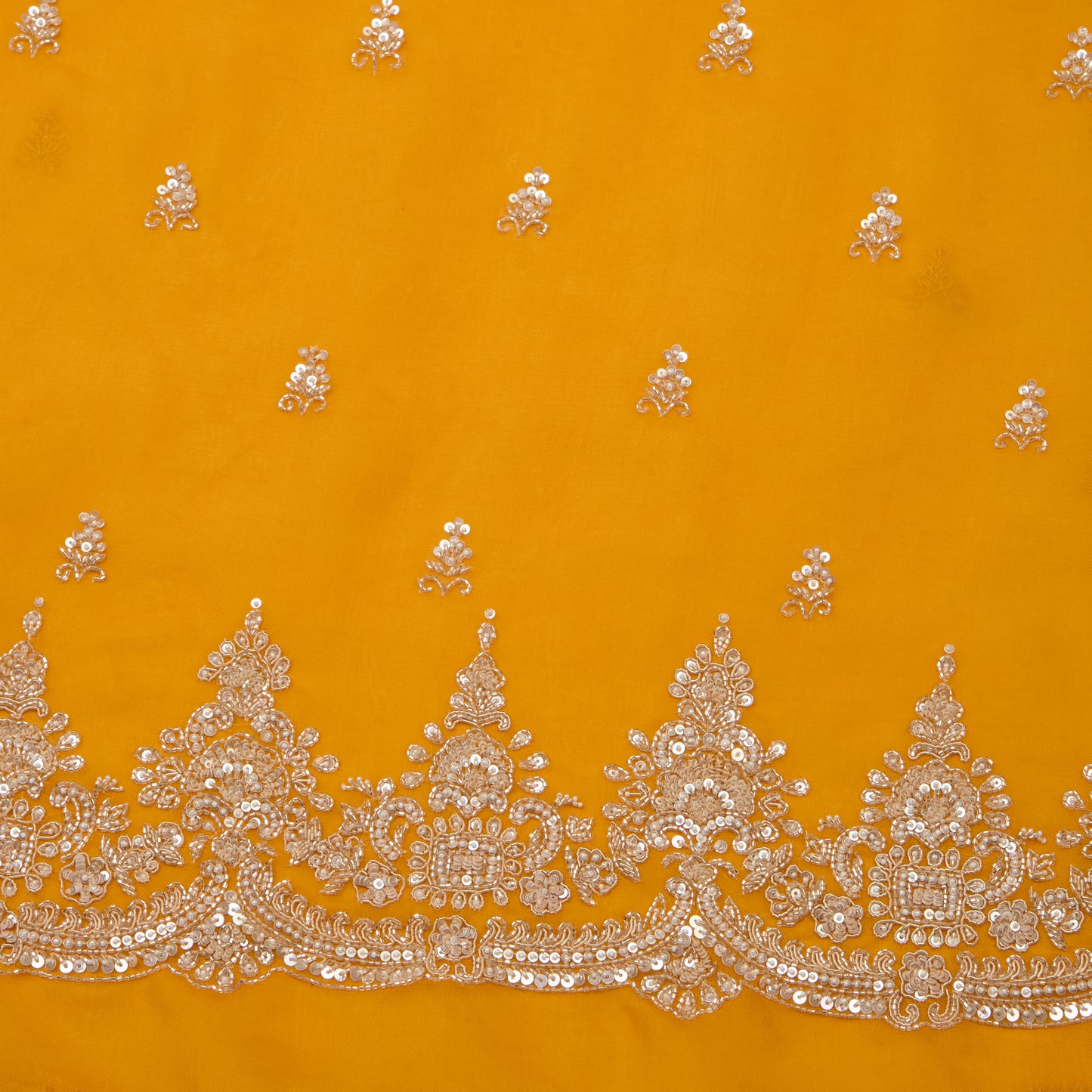 Mustard Silk Organza Kurta with Embroidered Dupatta Set