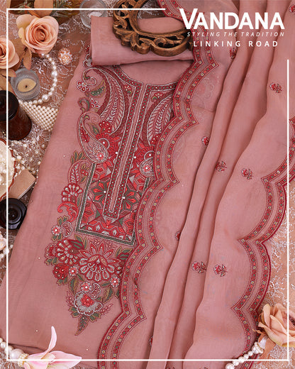 Onion Pink Organza Suit with Cut Dana Resham Zari Embroidery Set
