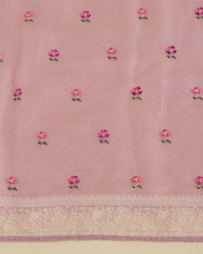 Onion Pink Silk Organza Kurta with Resham Embroidery and Dupatta