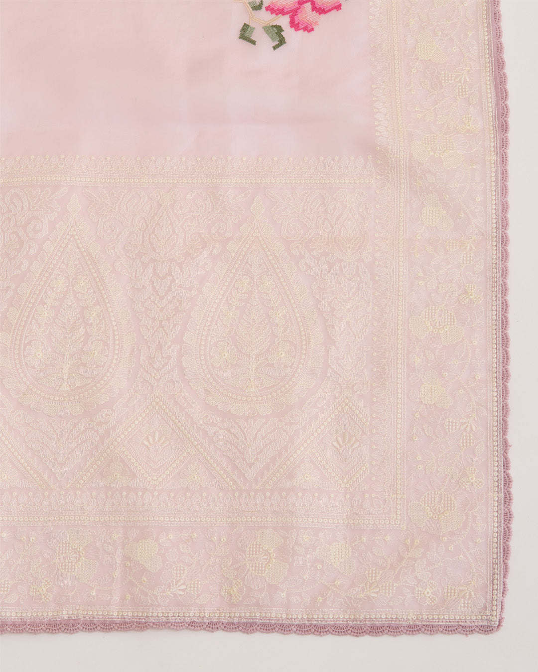Onion Pink Silk Organza Kurta with Resham Embroidery and Dupatta