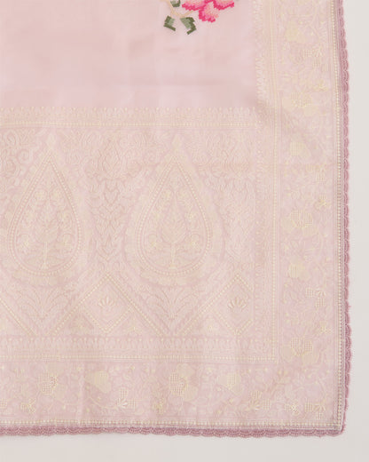 Onion Pink Silk Organza Kurta with Resham Embroidery and Dupatta