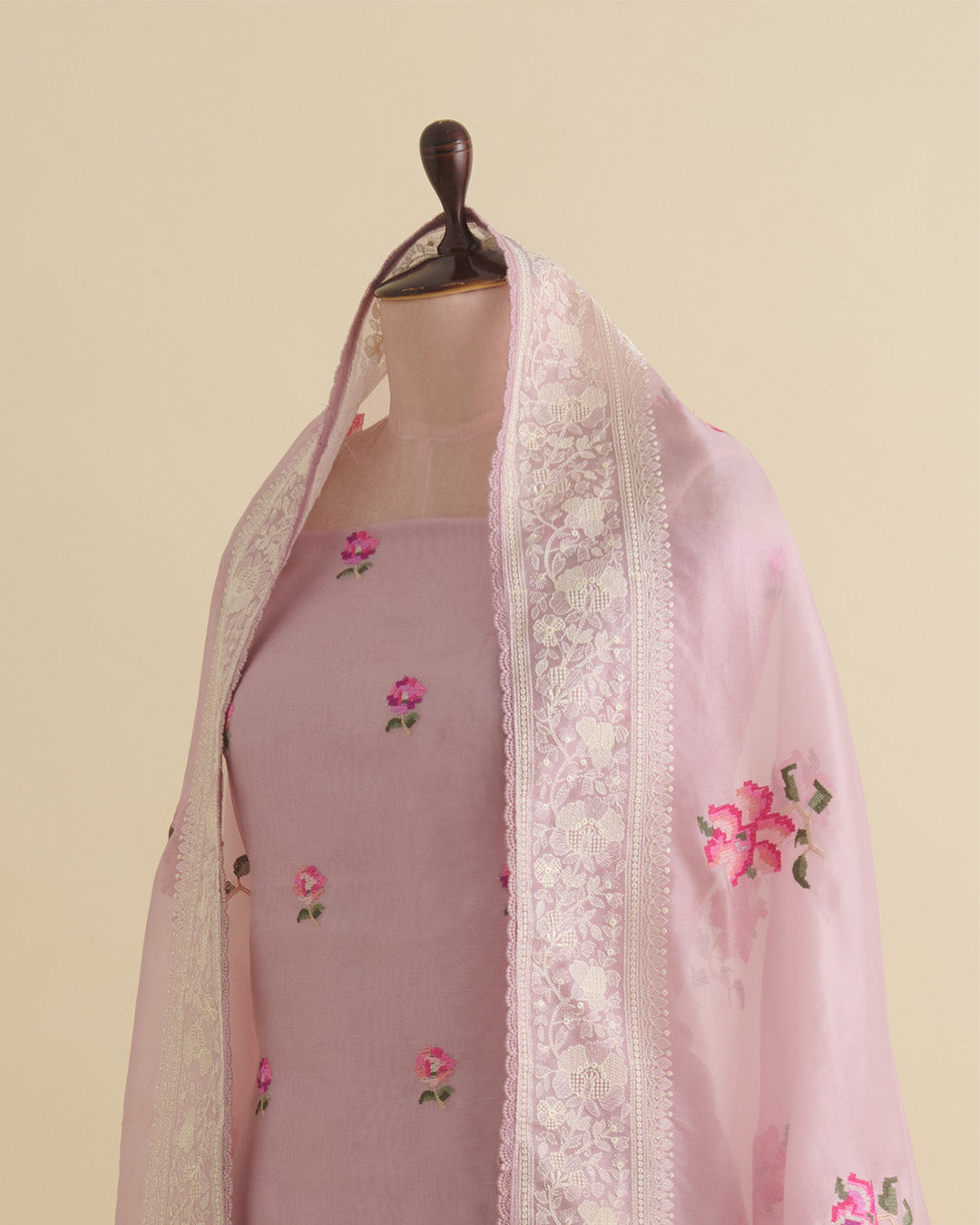 Onion Pink Silk Organza Kurta with Resham Embroidery and Dupatta
