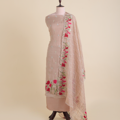 Peach Organza Resham & Zari Embroidered Kurta Set