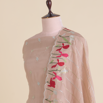Peach Organza Resham & Zari Embroidered Kurta Set