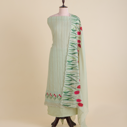 Pista Green Organza Resham & Zari Embroidered Kurta Set