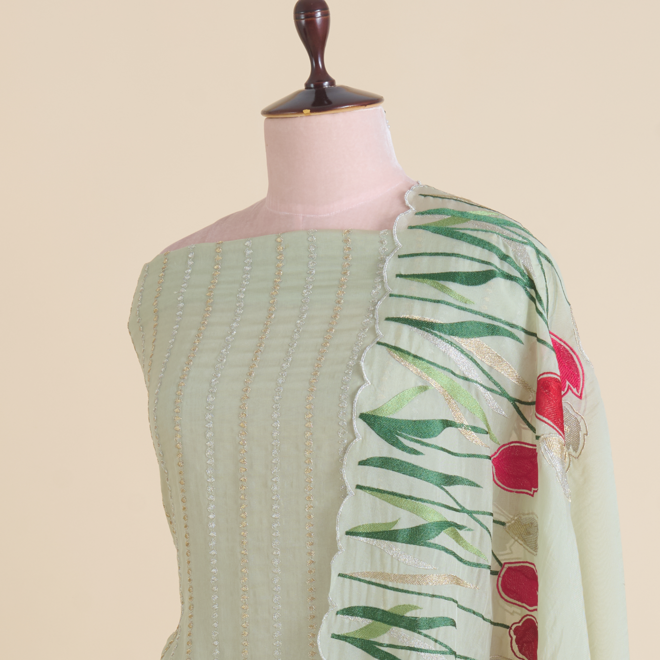 Pista Green Organza Resham & Zari Embroidered Kurta Set