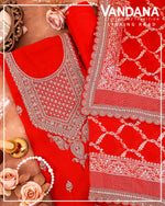 Red Organza Suit with Embroidery & Woven Border Dupatta