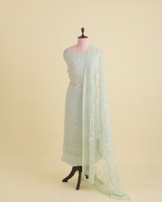 Sea Green Organza Kurta Set with Embroidered Dupatta