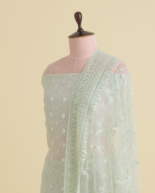 Sea Green Organza Kurta Set with Embroidered Dupatta