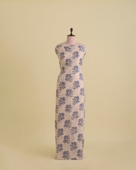 Pure Silk Digital Floral Buti Printed Fabric – Light Peach & Blue