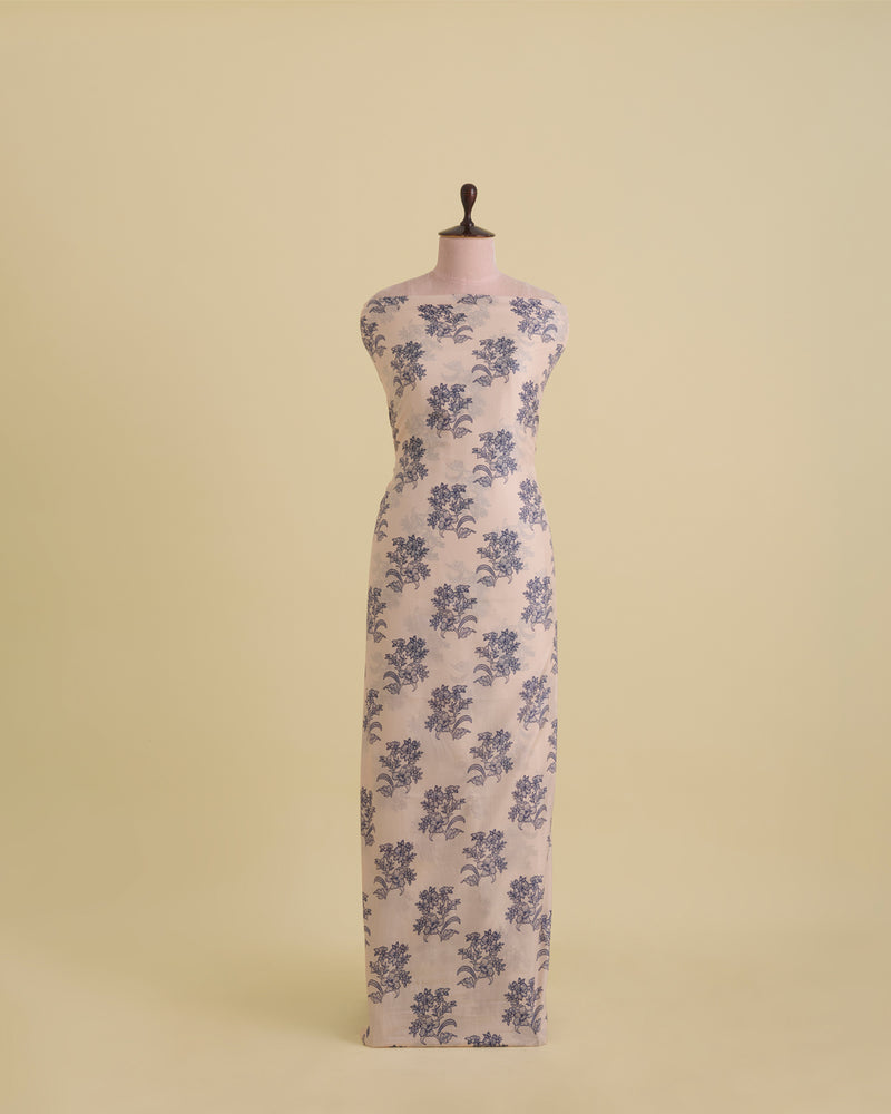 Pure Silk Digital Floral Buti Printed Fabric – Light Peach & Blue