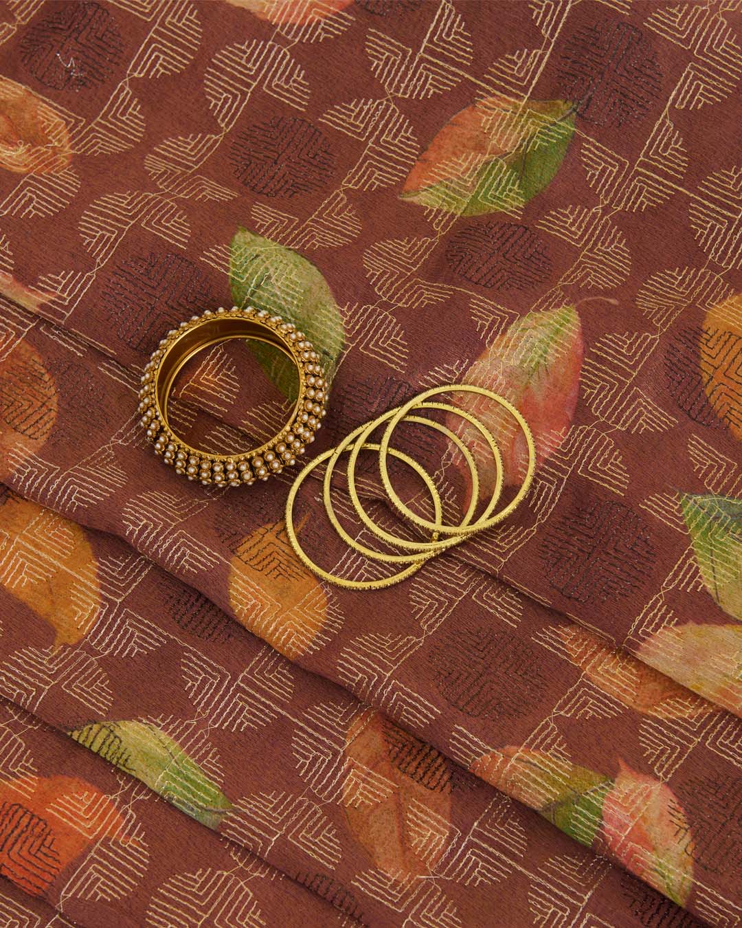 Pure Cotton Tissue Digital Printed Embroidery Fabric – Brown