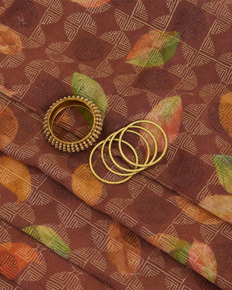 Pure Cotton Tissue Digital Printed Embroidery Fabric – Brown