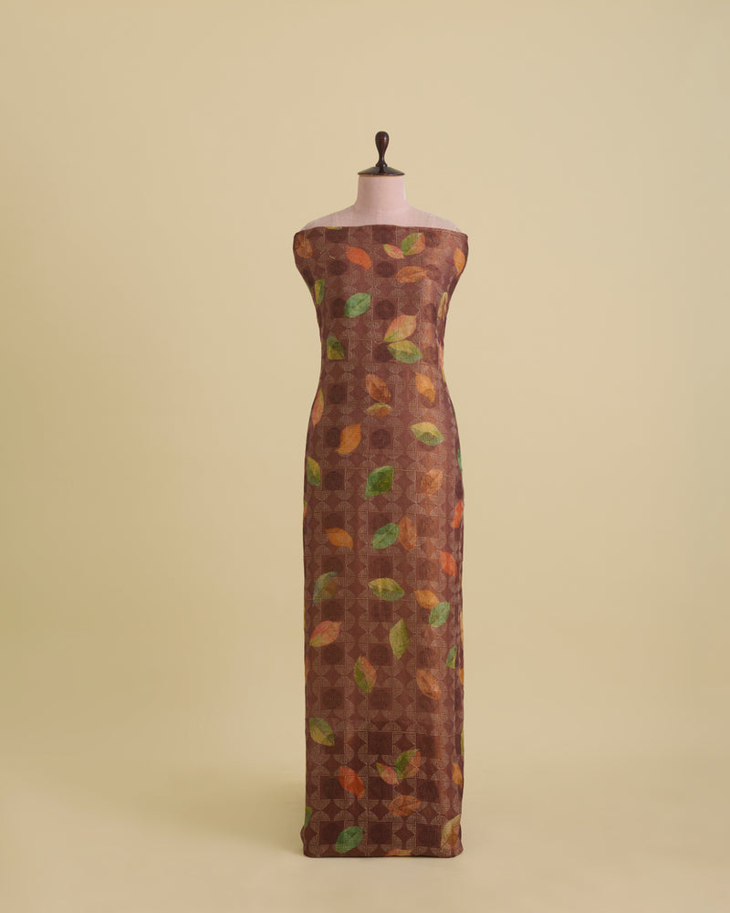 Pure Cotton Tissue Digital Printed Embroidery Fabric – Brown