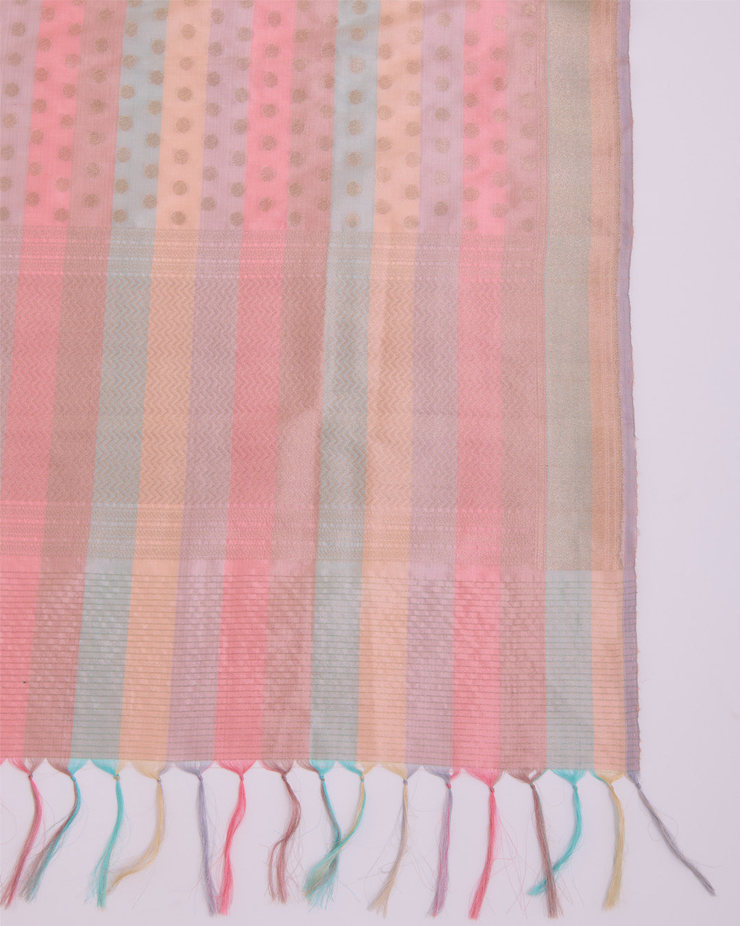 Multicolor Pure Silk Hand Woven Multi Stripe Buta Dupatta