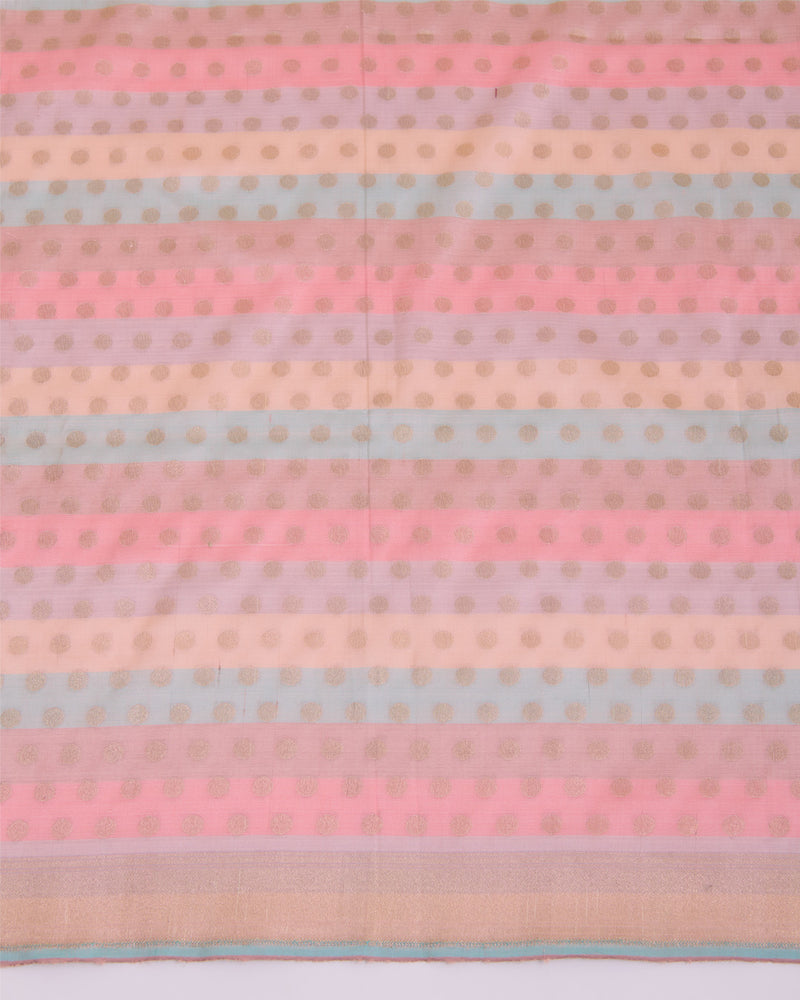 Multicolor Pure Silk Hand Woven Multi Stripe Buta Dupatta