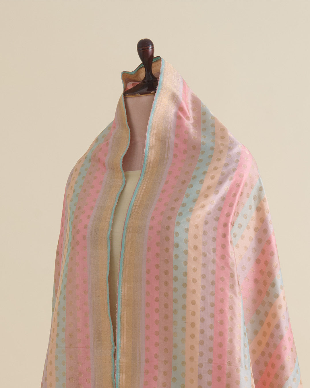 Multicolor Pure Silk Hand Woven Multi Stripe Buta Dupatta