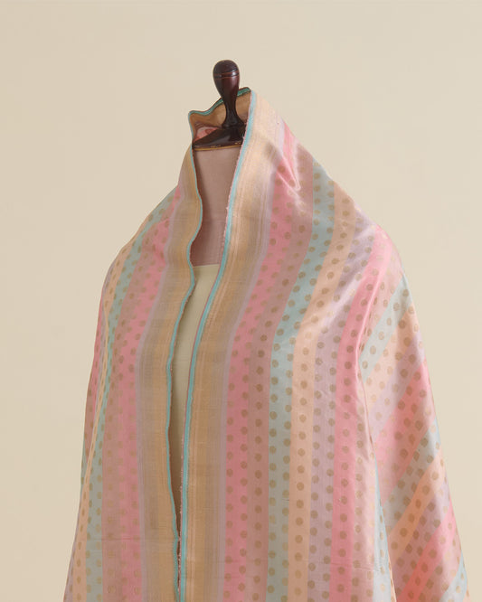 Multicolor Pure Silk Hand Woven Multi Stripe Buta Dupatta