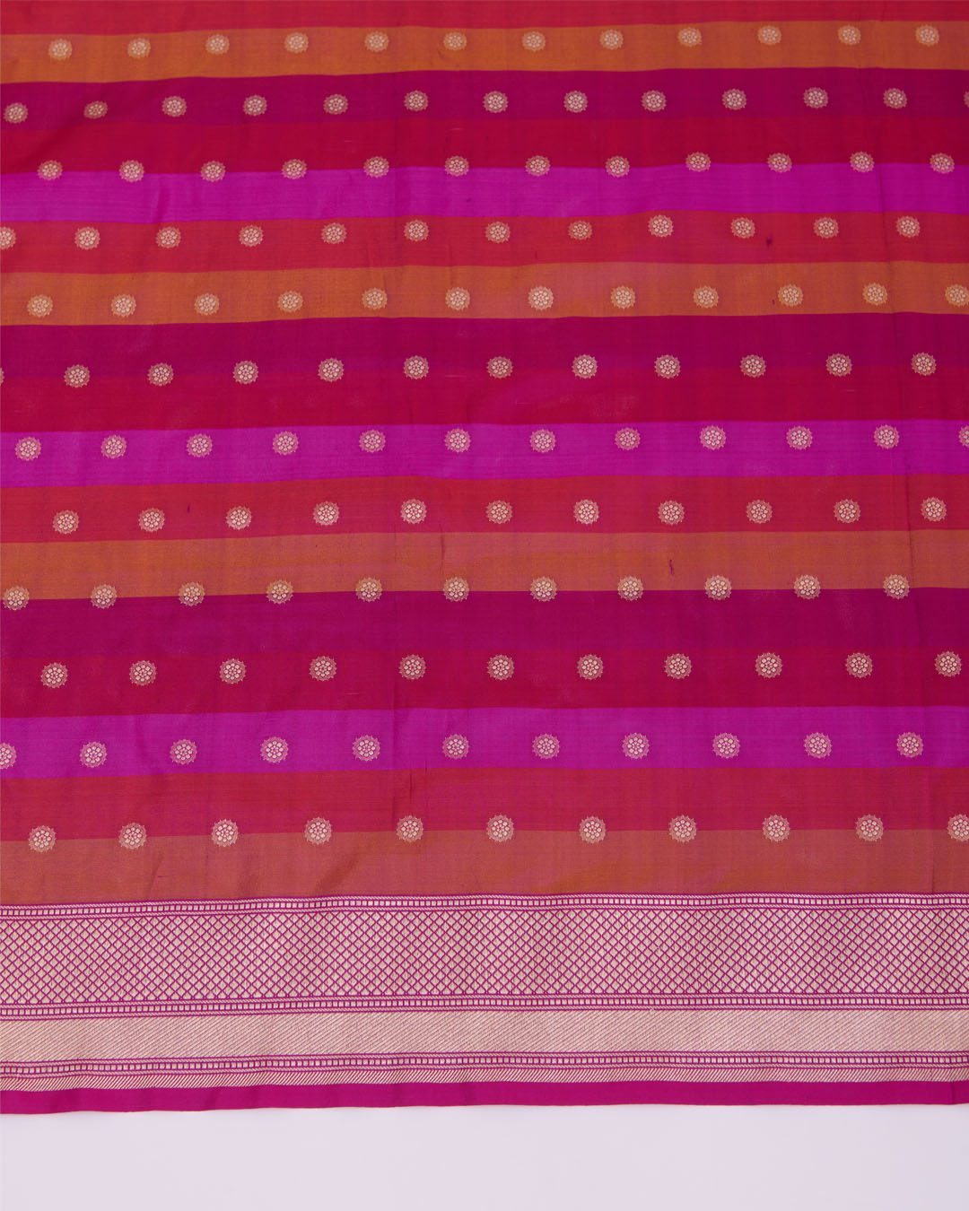 Magenta Pure Silk Hand Woven Multi Stripe Buta Dupatta