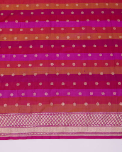 Magenta Pure Silk Hand Woven Multi Stripe Buta Dupatta
