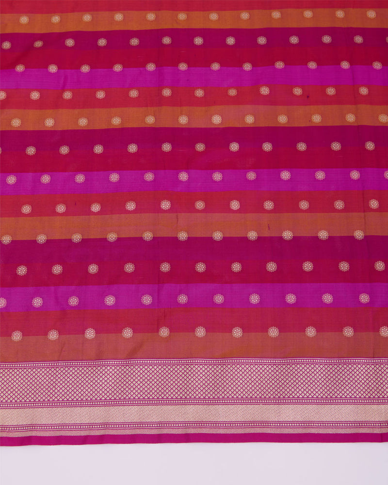 Magenta Pure Silk Hand Woven Multi Stripe Buta Dupatta