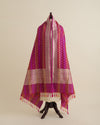 Magenta Pure Silk Hand Woven Multi Stripe Buta Dupatta