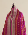 Magenta Pure Silk Hand Woven Multi Stripe Buta Dupatta