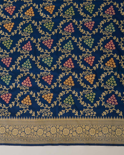 Navy Blue Pure Silk Handwoven Gold Mina Jaal Dupatta
