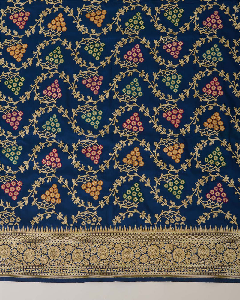 Navy Blue Pure Silk Handwoven Gold Mina Jaal Dupatta